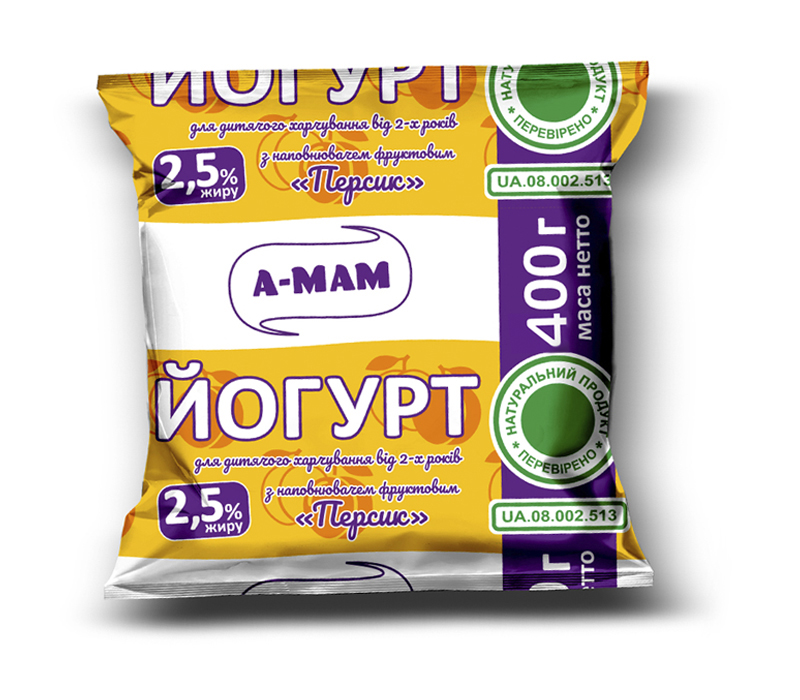 Йогурт А-МАМ 2,5% жиру, для дитячого харчування від 2-х років, з наповнювачем фруктовим